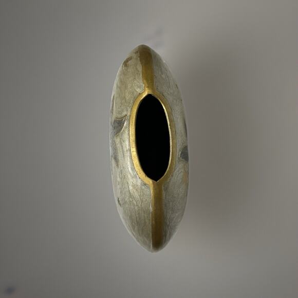 Vintage Brass Enamel Vase Leaf Hand Painted Made In India Heavy - Picture 3 of 5